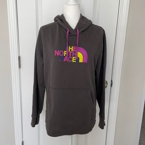 COPY - The North Face Dark Grey Hooded Sweatshirt with Pink/Yellow/Blue Logo